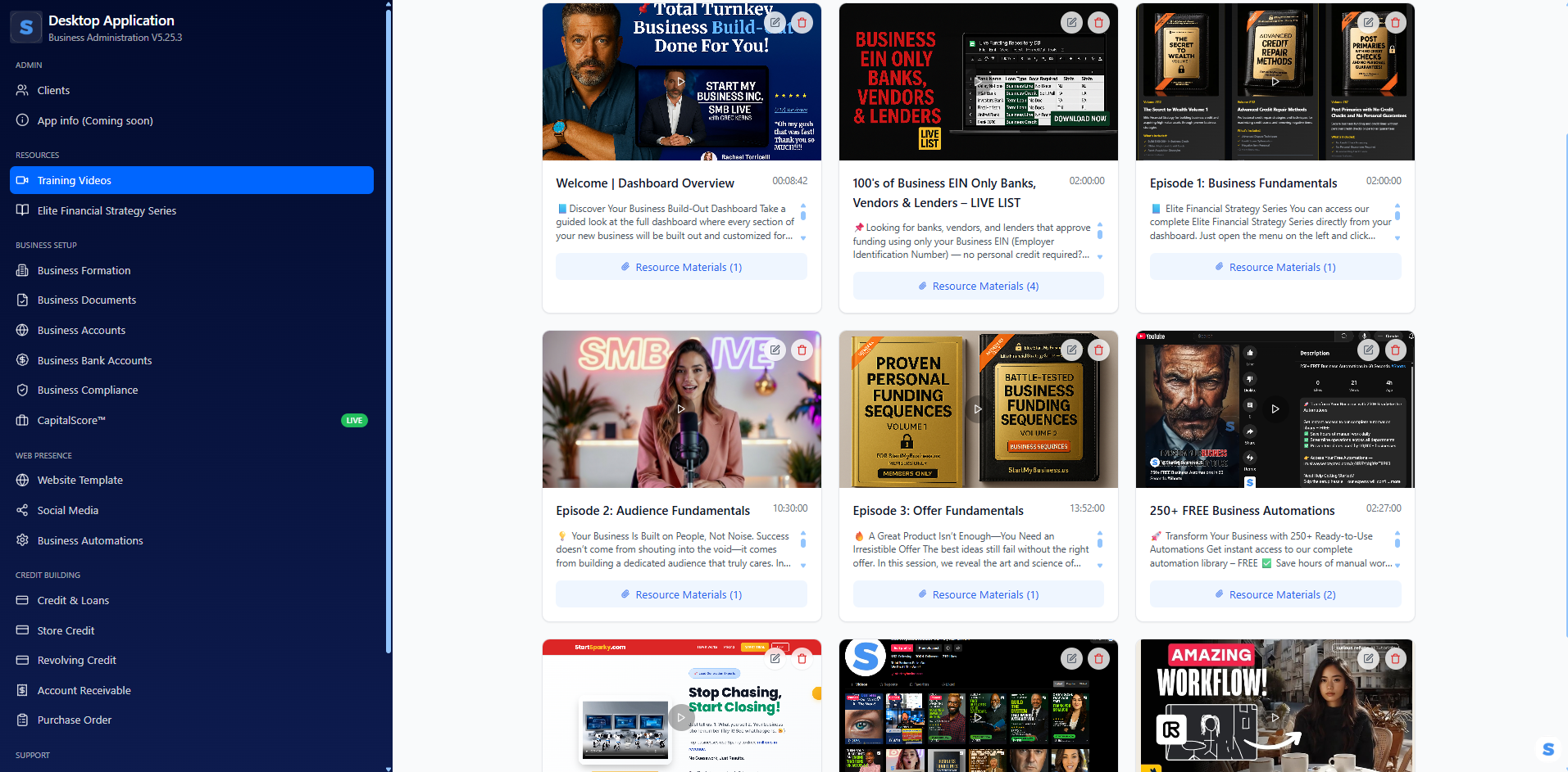 Free business resources dashboard preview